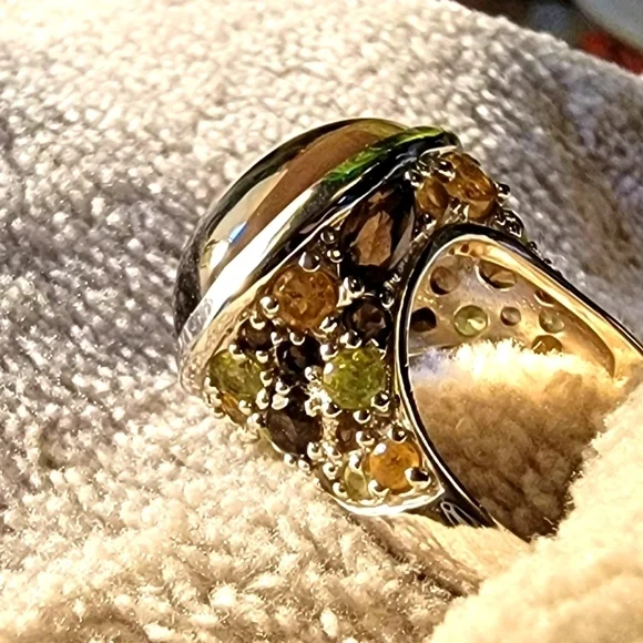 COPY - 🐚 David Sigal SS Smokey Quartz Oval Cabochon Ring with Citrine & Peridot - Picture 12 of 16